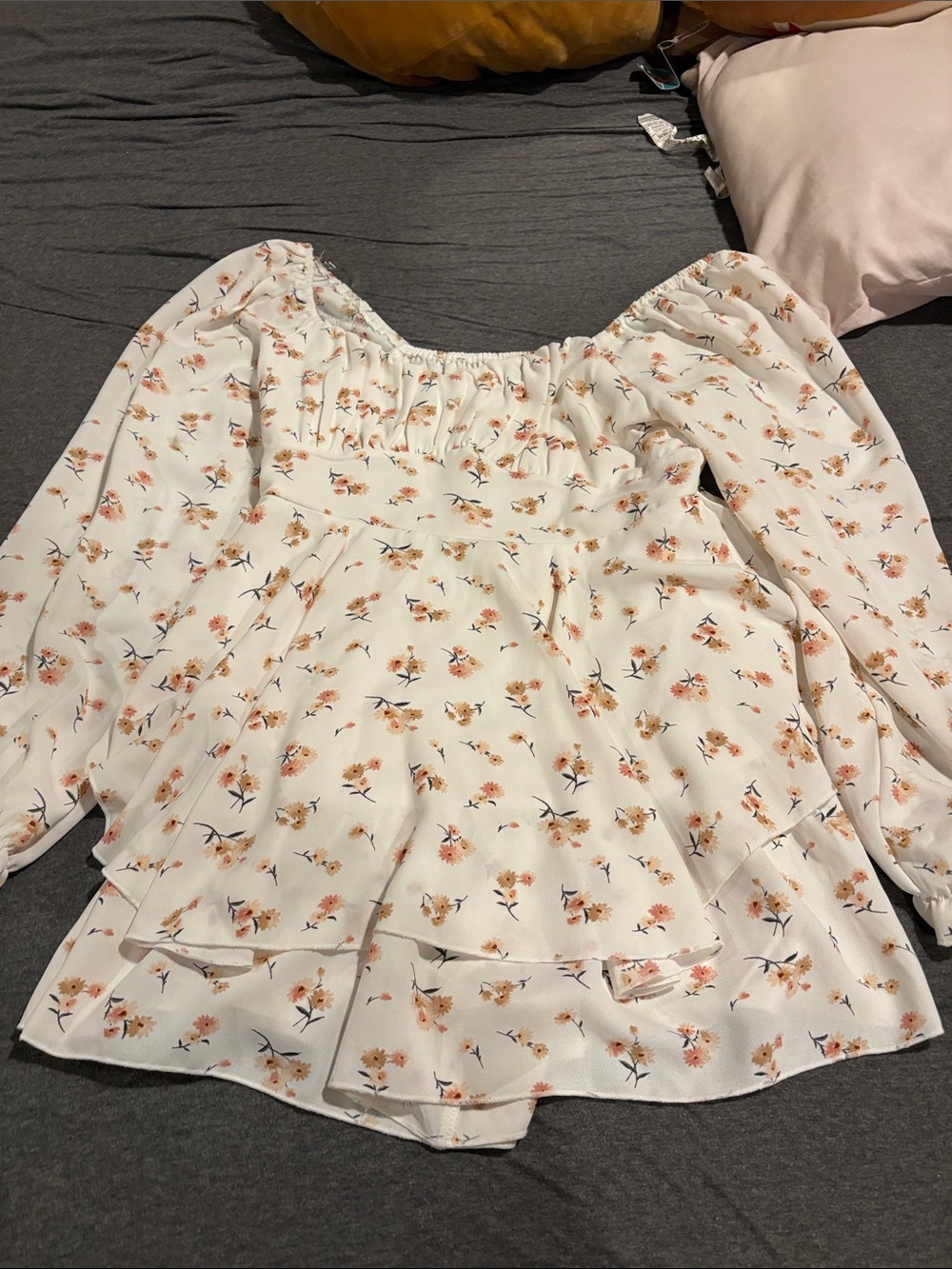 Inspired Hearts Cream Floral Long-Sleeve Peasant Top